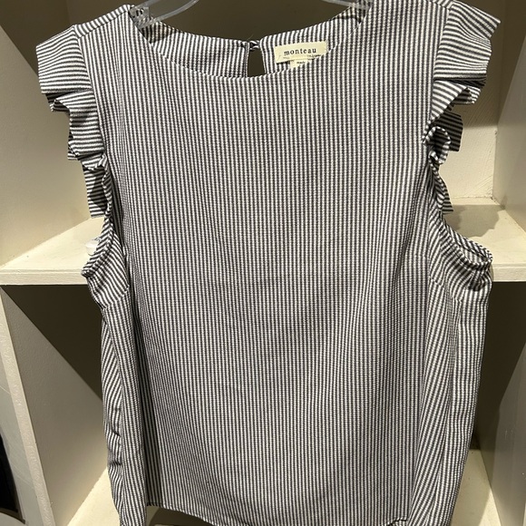 Gray and white striped short sleeve blouse xl by Monteau - Picture 10 of 16